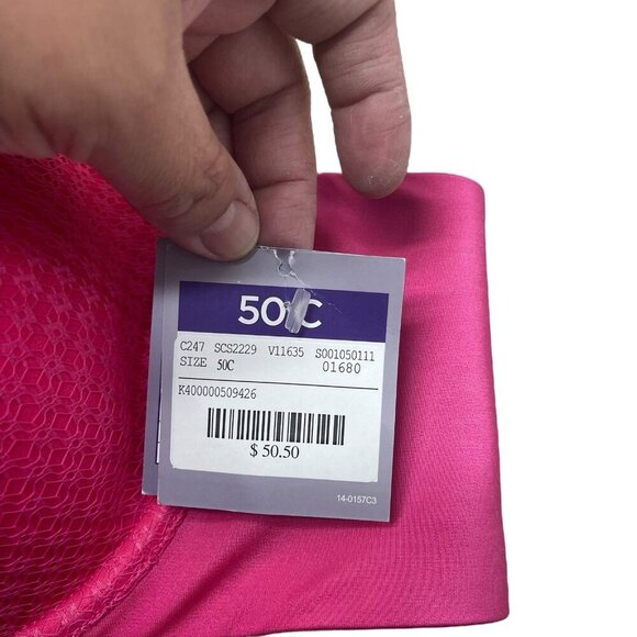 Catherines Underwire T-shirt Bra Floral Hot Pink Fuchsia Lace Textured NEW 50C - Picture 3 of 10